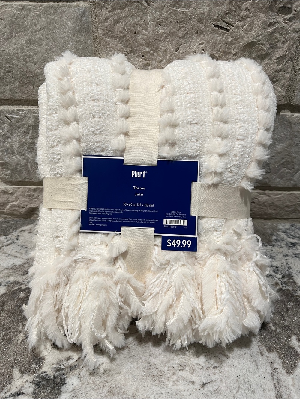 NEW Pier 1 Cream Fringe Textured Throw